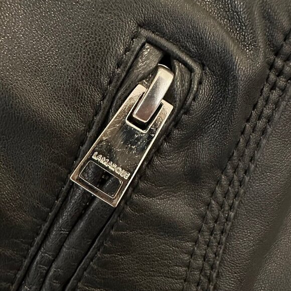 Lamarque Irri Asymmetrical Basket Weave Black Leather moto Jacket XS - Picture 7 of 10